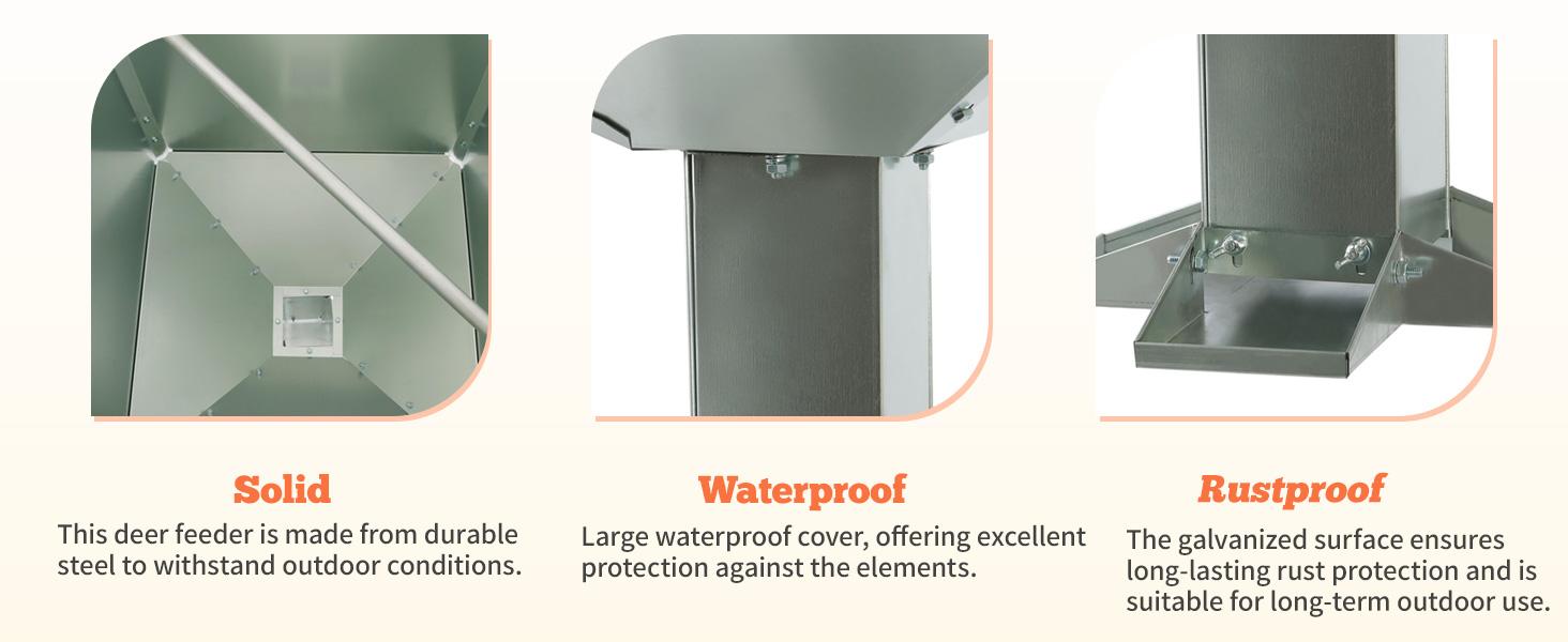 HECASA 450LB Capacity Big Game Gravity Deer Feeder Galvanized Steel Hunting w/o Foot Kit Outdoor