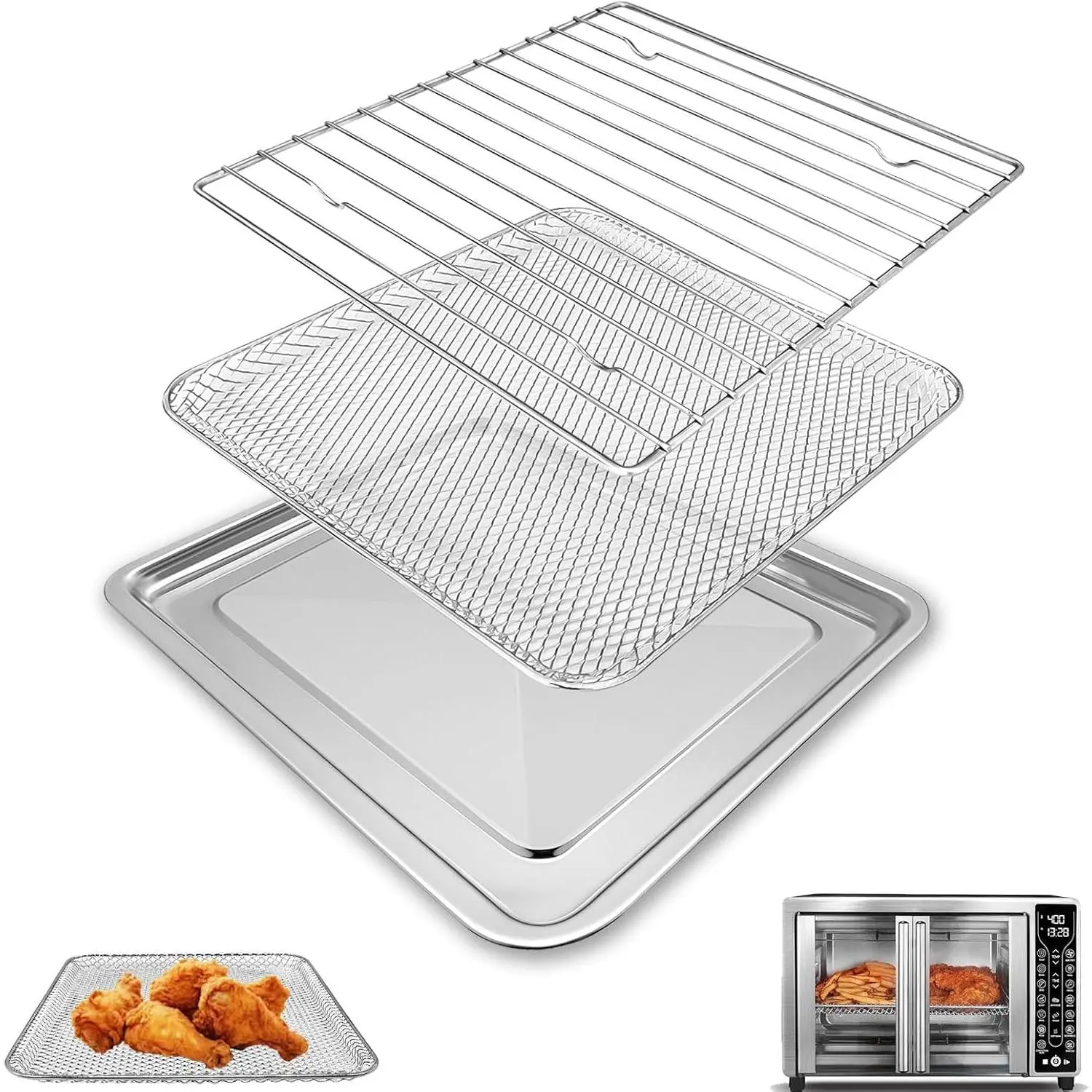 Toaster Oven Replacement Parts for GTF7655 GTF7460 GTF7465, 3 IN 1 Basket Tray Rack Kit for Digital Toaster Oven Air Fryer with 17 Cooking Presets 1700W 24L French Door