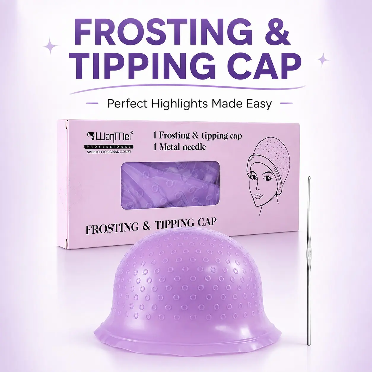 Hair Highlighting Cap Kit with Hook Needle, Reusable Frosting & Tipping Cap for DIY Haircare Highlights, Hair Coloring, Streaking & Salon Styling, Easy At-Home Highlighting Tool