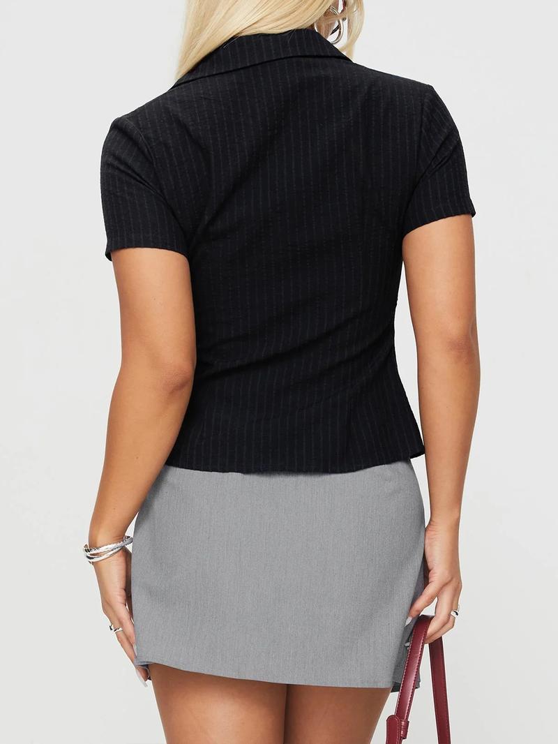 Women's Button Collared Shirt, Casual Slim-fitting Short Sleeve Top, Ladies Clothes for Daily Wear, Womenswear Casual Classy Top, Casual Comfy Shirt