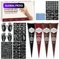 Professional Natural Henna Temporary Tattoo Kit with Henna Designs, Multi-Color Plant Henna Cones & Over 200 Reusable Hollow Stencils, Skin-Friendly DIY Body Art for Women, Exotic Temporary Tattoos for Weddings, Festivals and Parties #GLOBAL PICKS