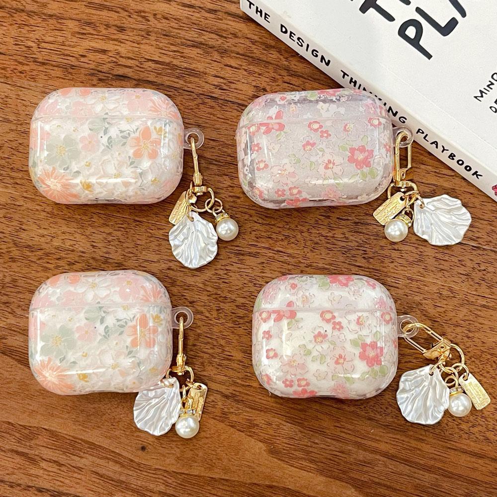 Soft Silicone Earphone Case With Cute Clear Pink Flower Pendant, Protective Cover Compatible With AirPods Series Models, Flexible Anti-Drop Shell For Wireless Charging And Daily Carrying