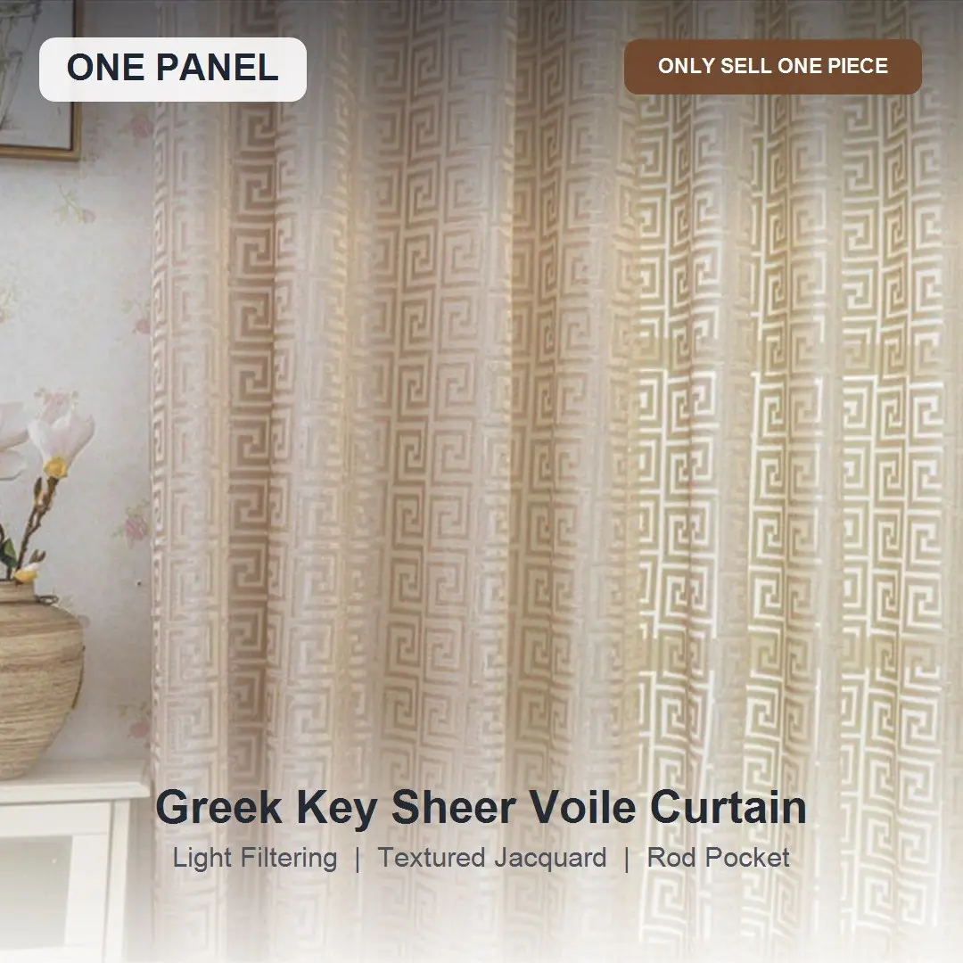1 Panel Greek Key Sheer Curtain, Geometric Voile Window Curtain, Rod Pocket Light Filtering Drapery Panel, Elegant Home Decor, Lightweight Curtains, Home Decoration Curtain