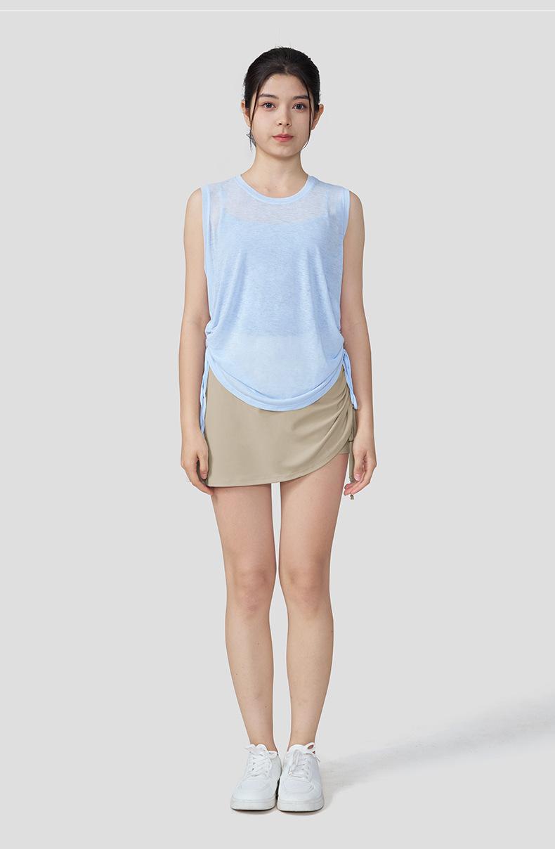 Pleated Drawstring Sports Mini Skirt Spring And Summer Suitable For Women To Wear Alone, Anti-Exposure High-Waiste For Running, Fitness, Yoga, And Tennis.