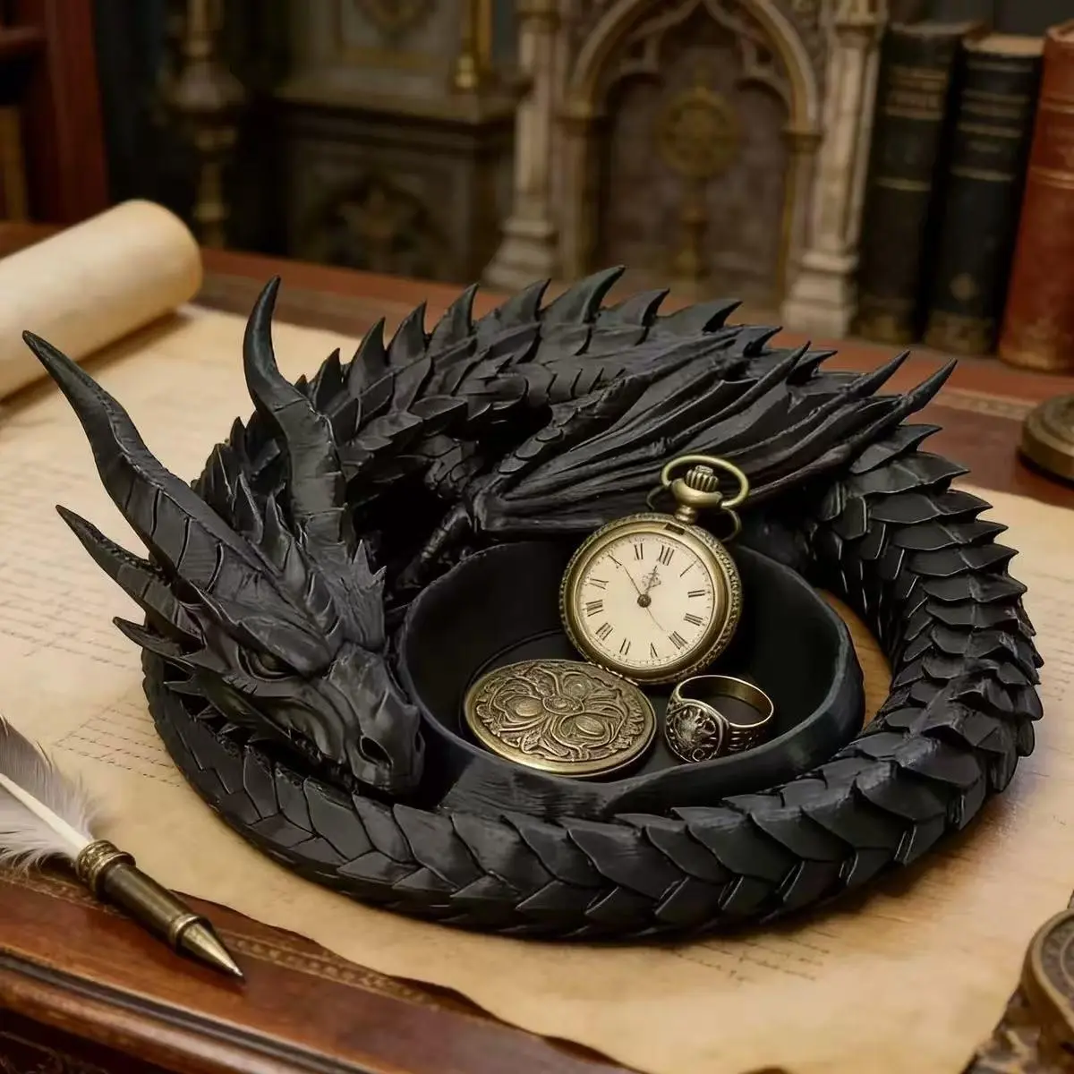 Dragon Guardian Dragon Shape Storage Tray, 3D Printed Desktop Key Jewelry Organizer, Decorative Ornament for Home Office, Functional Art, Storage Solution