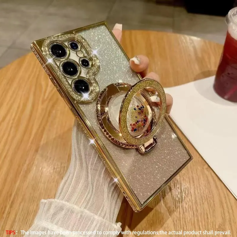 Glitter Design Phone Case with Ring Holder Feature, Anti-drop Cellphone Protective Case, Shockproof Protective Covers, Shockproof Mobile Phone Cover Protector Casing for Samsung Galaxy S26 S25Ultra S24 S23 S22 TPU Smartphone Casing