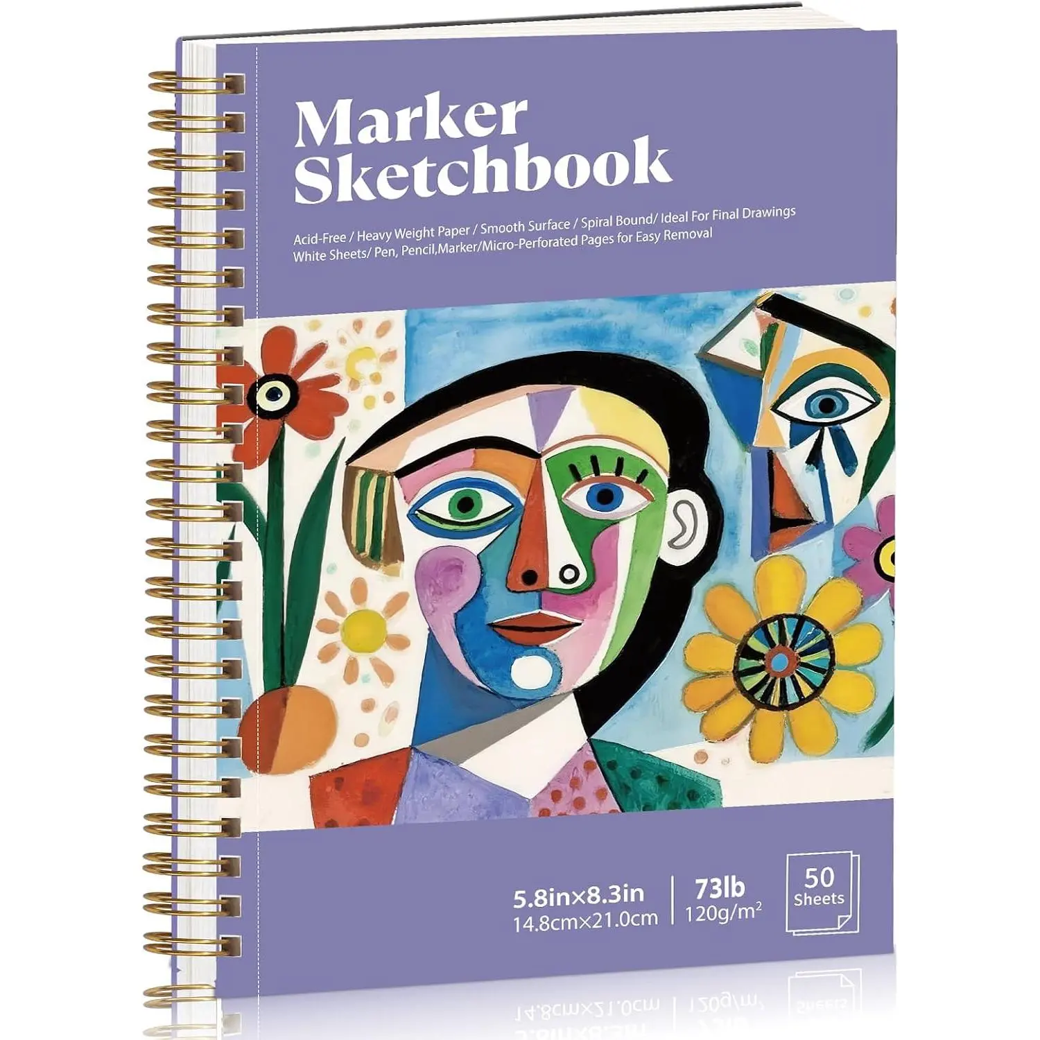 Marker Paper Sketchbook 5.8x8.3 in, 120Gsm Acid Free Spiral Binding 1 Pack, Anti Bleed Double Sided Drawing Pad for Beginners Artists , Multi Media Art Supplies Portfolio Book