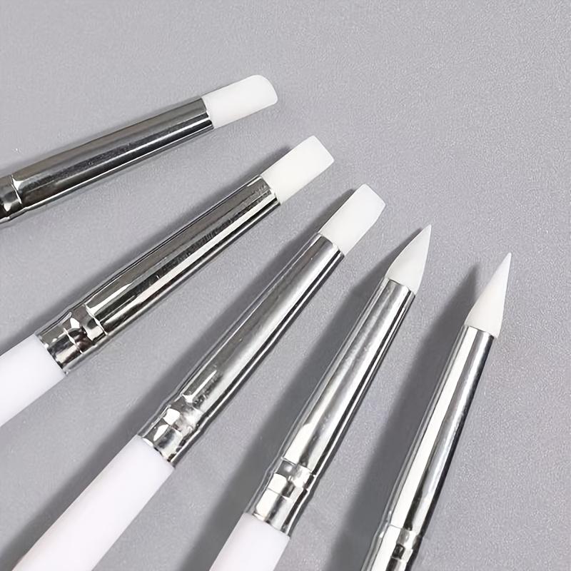 5-Piece Nail Art Brush Set with Silicone Tips, Manicure Brush, Professional Tools for Trimming, Engraving, Embossing & Dotting Acrylic Nails