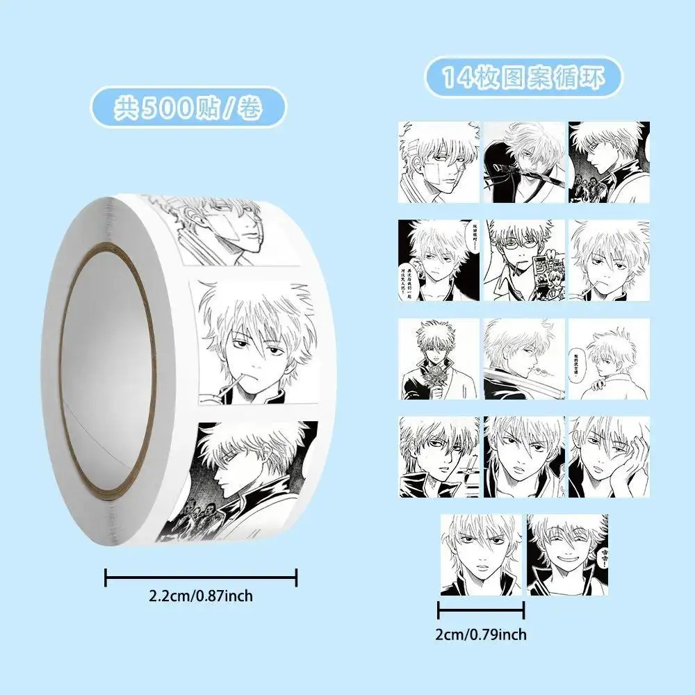 NEW Gintama Sakata Ginpa Black White Square cards Anime Q Version Cartoon Journal Decor Tape Sticker Kawaii Sealing Girl Sticker