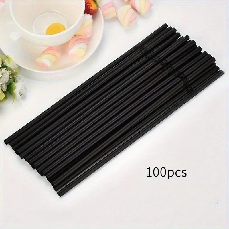 100 Pack Black Flexible Plastic Drinking Straws, Thick Durable Bendable Straws for Coffee Shop, Milk Tea, Catering Takeout, Milkshake Straws