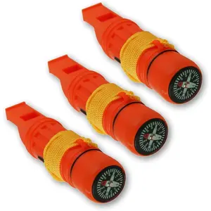 5 in 1  Whistle. Compass, Whistle, Water-Resistant Container, Signal Mirror, Ferro Rod.  in 1, 3, 30, and 300 Pack.