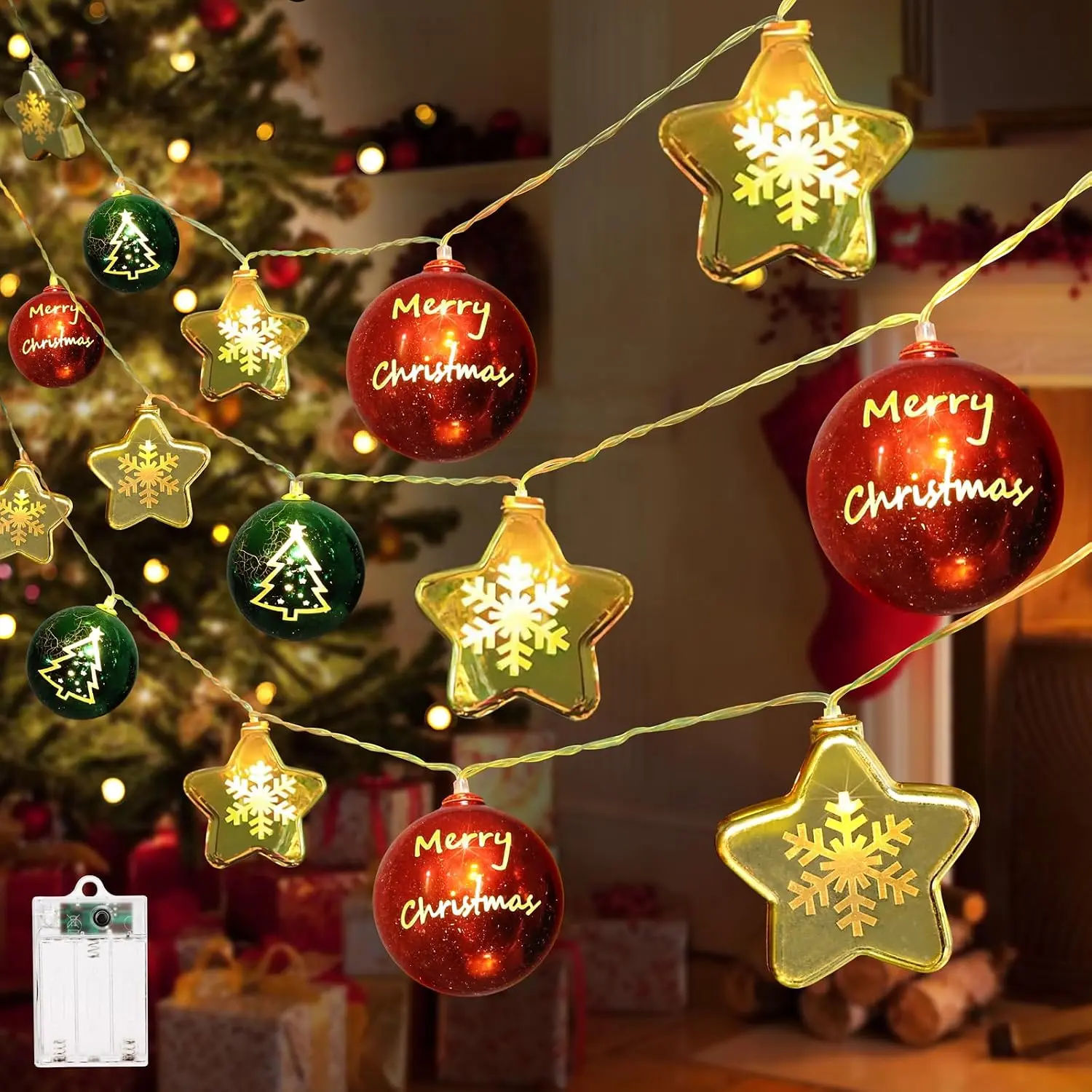 Christmas Decorations Lights, 13.5ft 20 Led  Christmas Light with Timer & 8 Modes, Christmas Ball &  Ornaments Light for Xmas Tree Wreath Window Wall  Garden Outdoor Indoor Decor