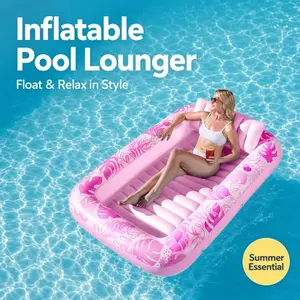 Inflatable Sunbathing Pool Lounge Chair Float with Cup Holder, Extra Large Pool Float with Pillow, 4-In-1 Pool Float Bed, Party Gift, Inflatable Sofa Pool