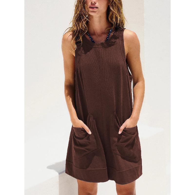 Women's Plain Sleeveless Pocket Romper, Casual Summer Daily Wear Women's Jumpsuit & Romper Clothing
