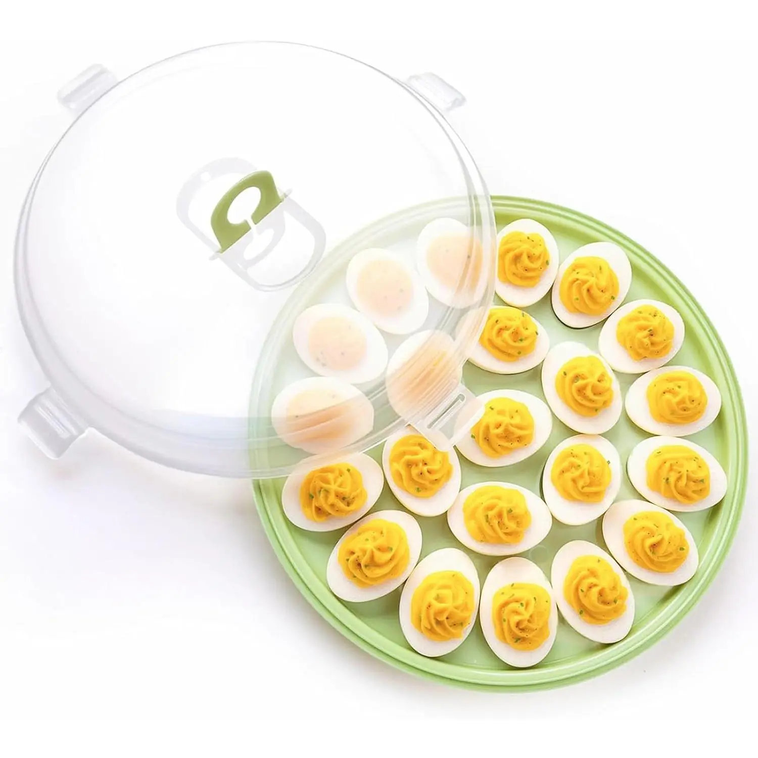 Deviled Egg Containers with Lid, Deviled Egg Platter Carrier Holder Trays with 22 Slots for Holiday Party and  Kitchen, Green