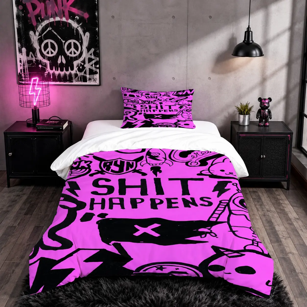 Graffiti Letter Duvet Cover Set, Includes 1 Duvet Cover + 1 or 2 Pillowcases, No Inserts, Bedroom Bedding Decor for Teens & Adults, Great for Personal Use or Holiday Gifting