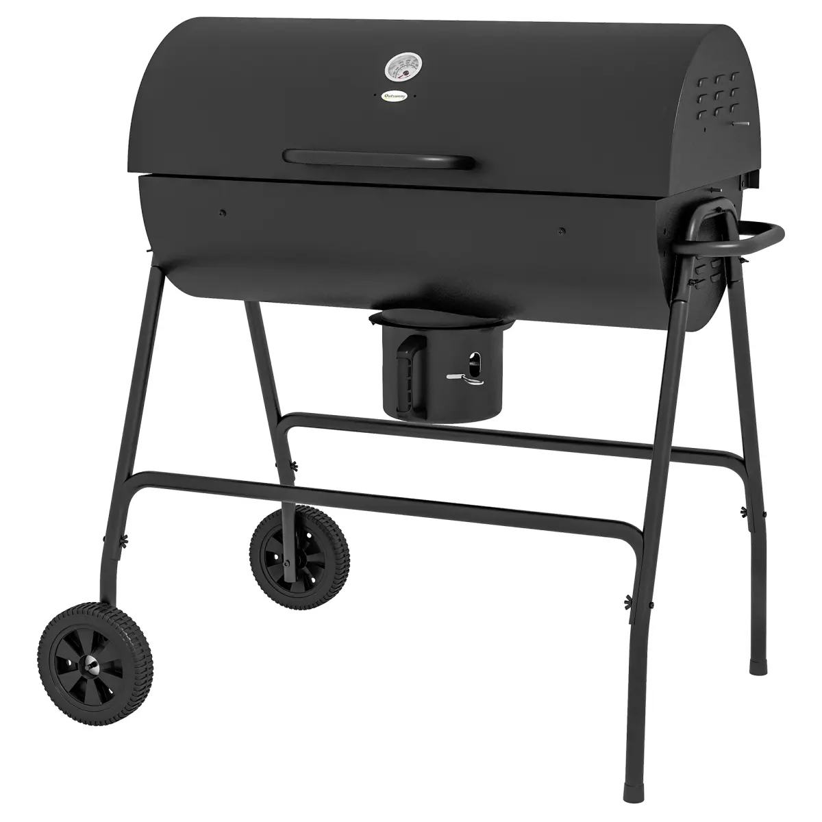 AobtkelOutsunny Black Barrel Charcoal BBQ Grill, 420 sq.in. Cooking Area with Wheels, Ash Catcher, Built-in Thermometer for Patio Picnic, Backyard Party (On-Site)