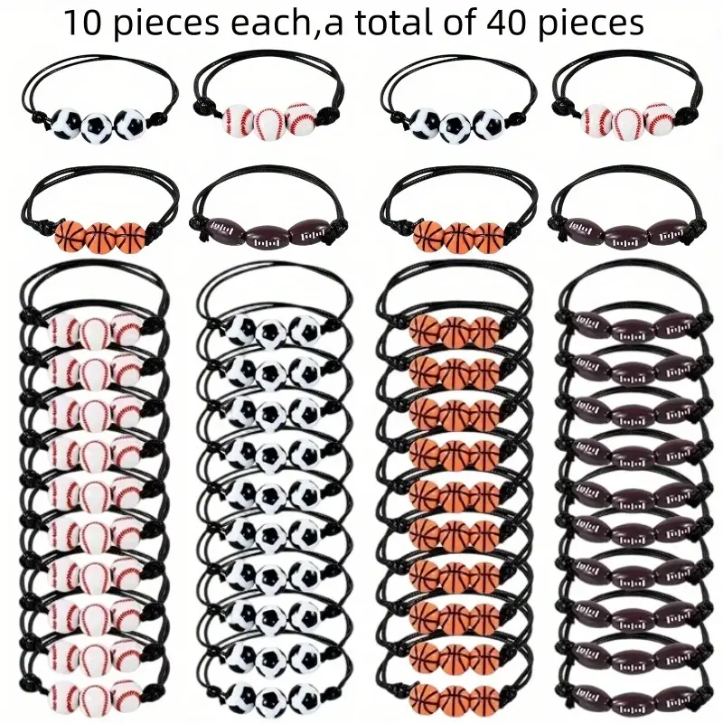 40pcs Sports Charm Bracelets, Soccer Basketball Softball Player Gifts Beaded Ball Charm, Perfect Gifts for Birthday Party Favors Spart Party Supplie