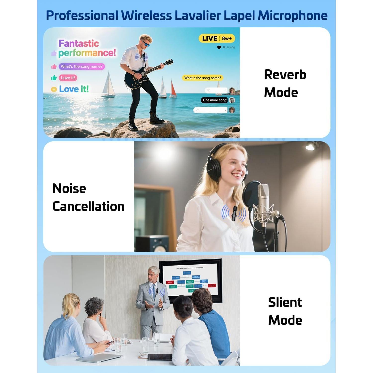 Lavalier Microphone for  & Android - Mini Clip-On Mic with Noise Cancellation, 65ft Range, 8H , USB-C/Lightning - for , YouTube, Podcast, Live Streaming