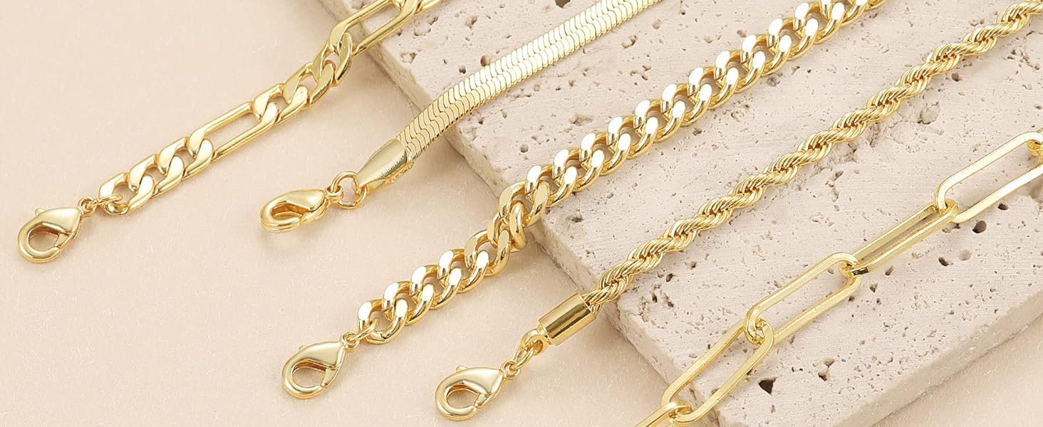 TEWIKY Bracelets for Women Waterproof,Jewelry Sets for Women Trendy Thin Dainty Stackable Cuban Link Paperclip Chain Bracelet Pack Fashion Accessories For Christmas Gift