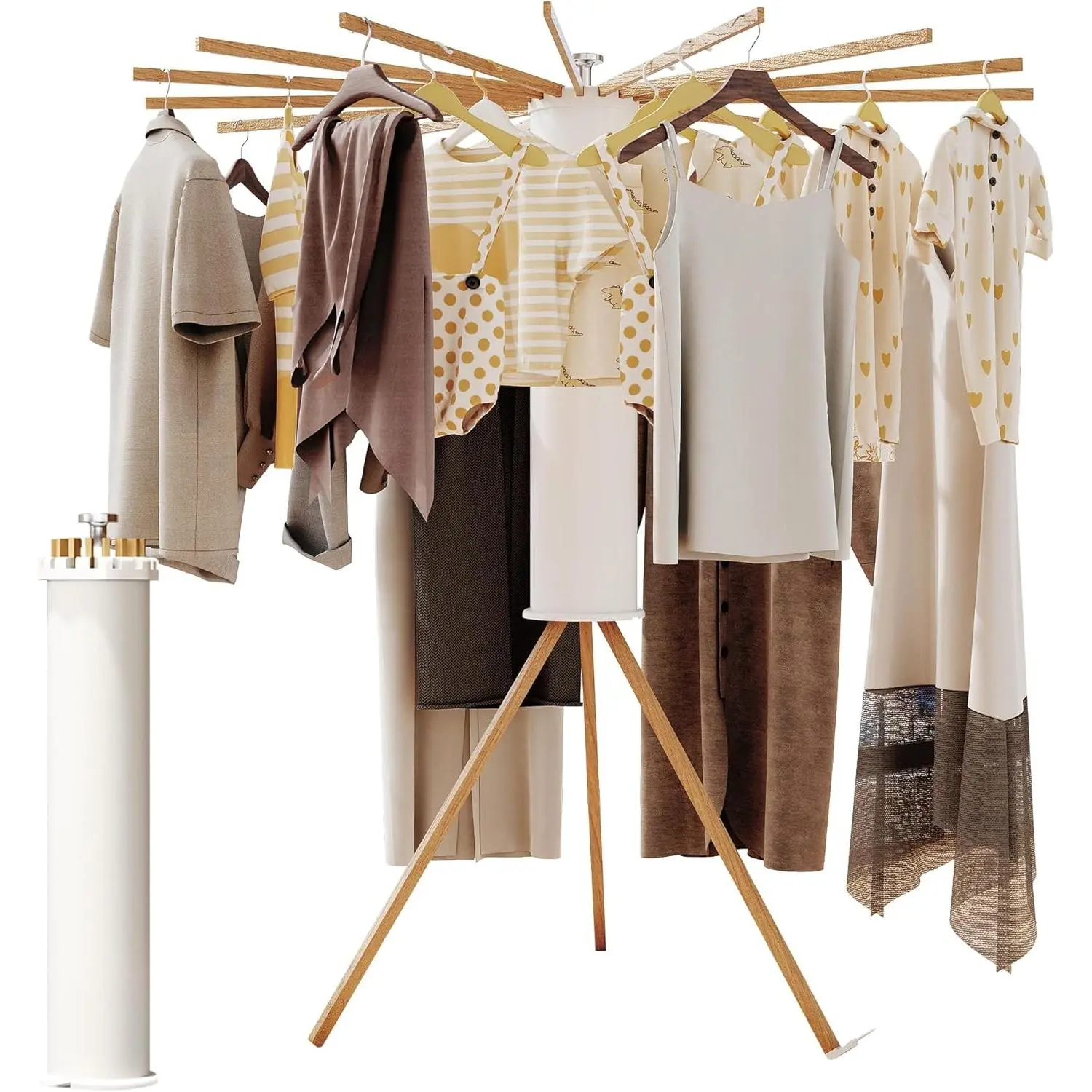 Foldable Collapsible Retractable Clothes Drying Rack, Laundry Hanger Stand with 16 Wood Poles
