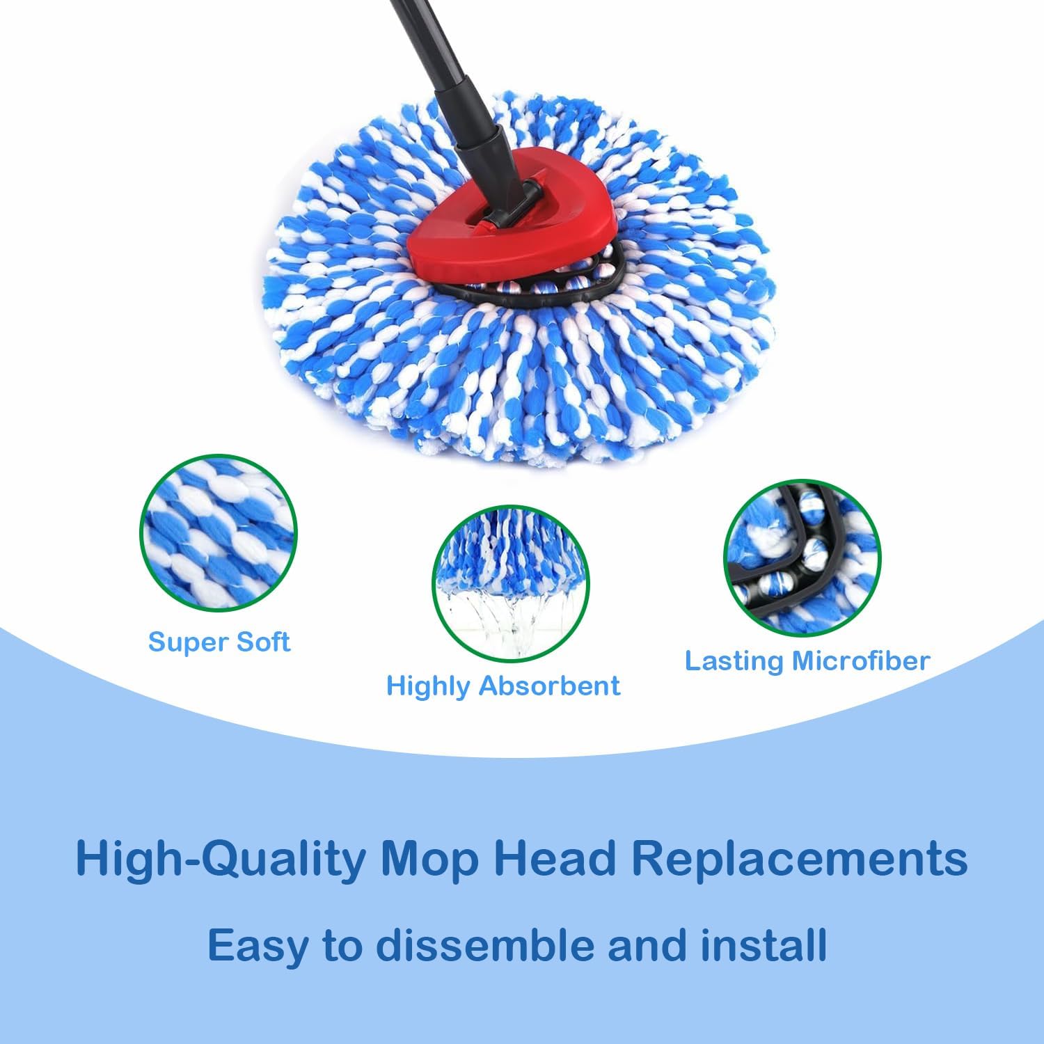 Spin Mop  Replacement Compatible with RinseClean 2-Tanks System Mops Heads Refills, 6 Pack Microfiber Deep Clean Triangle Replacements Pads, Machine Washable