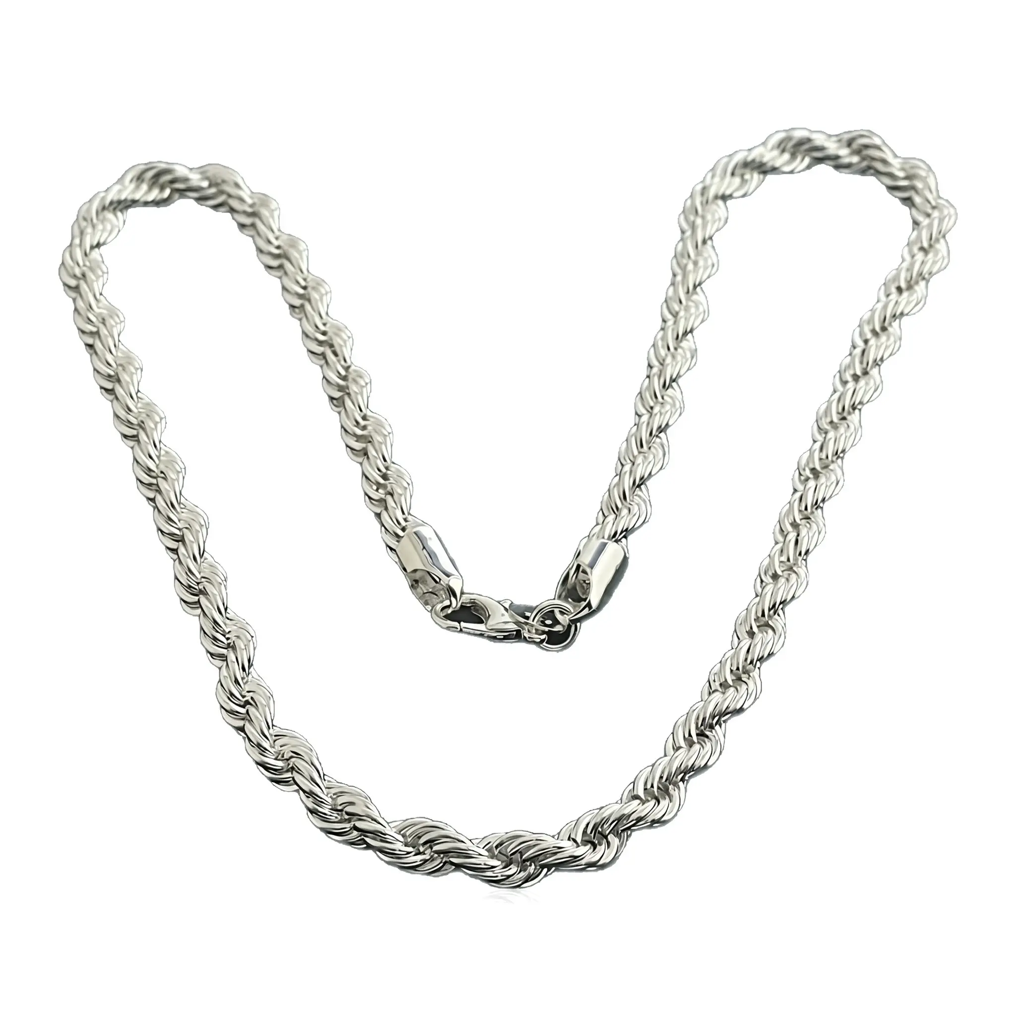 6mm Twisted Rope Chain Necklace, Tarnish Resistant Silver Plated Jewelry for Men & Women, Layering Piece for Everyday Wear, 2 Sizes
