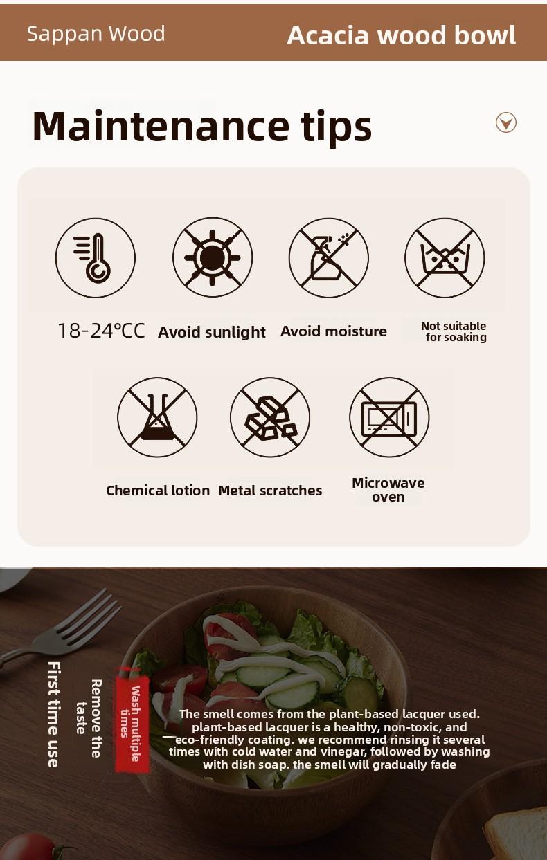 Acacia Wood Bowl Household Wooden Japanese Style Wooden Bowl Wooden Bowl Whole Wood Sea Bowl Creative Tableware Salad Bowl Rice Bowl Soup Bowl