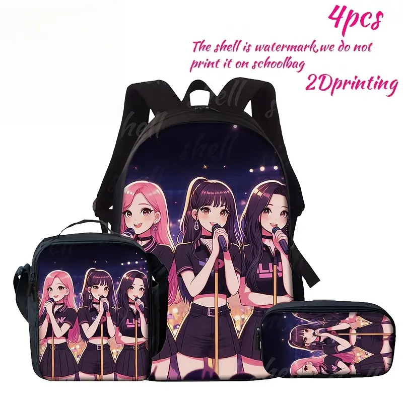 3pcs Set Avant-garde Girl Group Print Backpack, Crossbody Bag, and Pouch Wallet. A Must-have Backpack for All Seasons, Travel, Camping, Tourism, and Outings. Suitable as a School Bag for Both Men and Women.