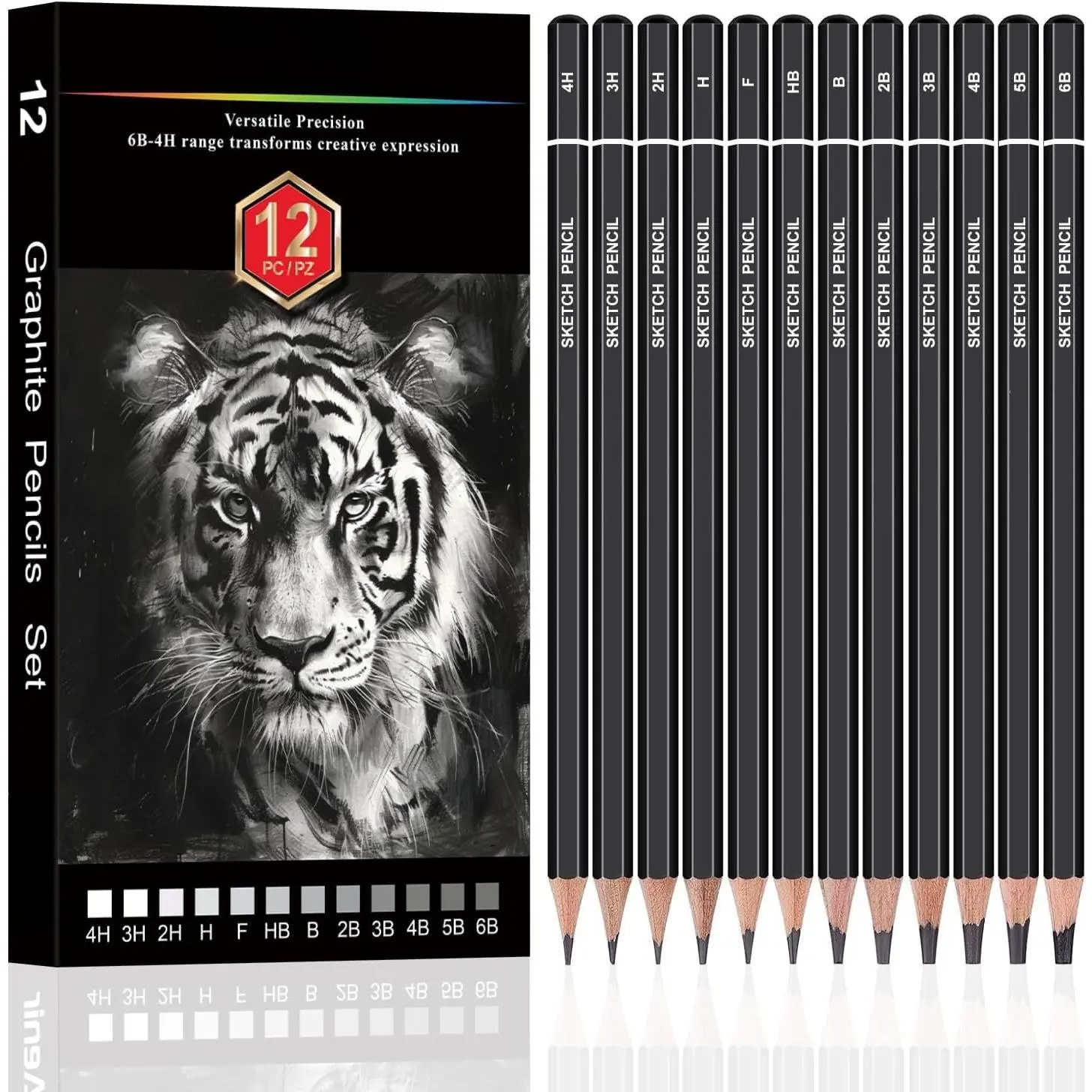 Sketch Pencils for Drawing, Graphite Drawing Pencils, Set of 12 | Shading Pencils for Art Classes (6B - 4H), Art Pencils for Sketching, Art Supplies for Beginners & Pro Artists
