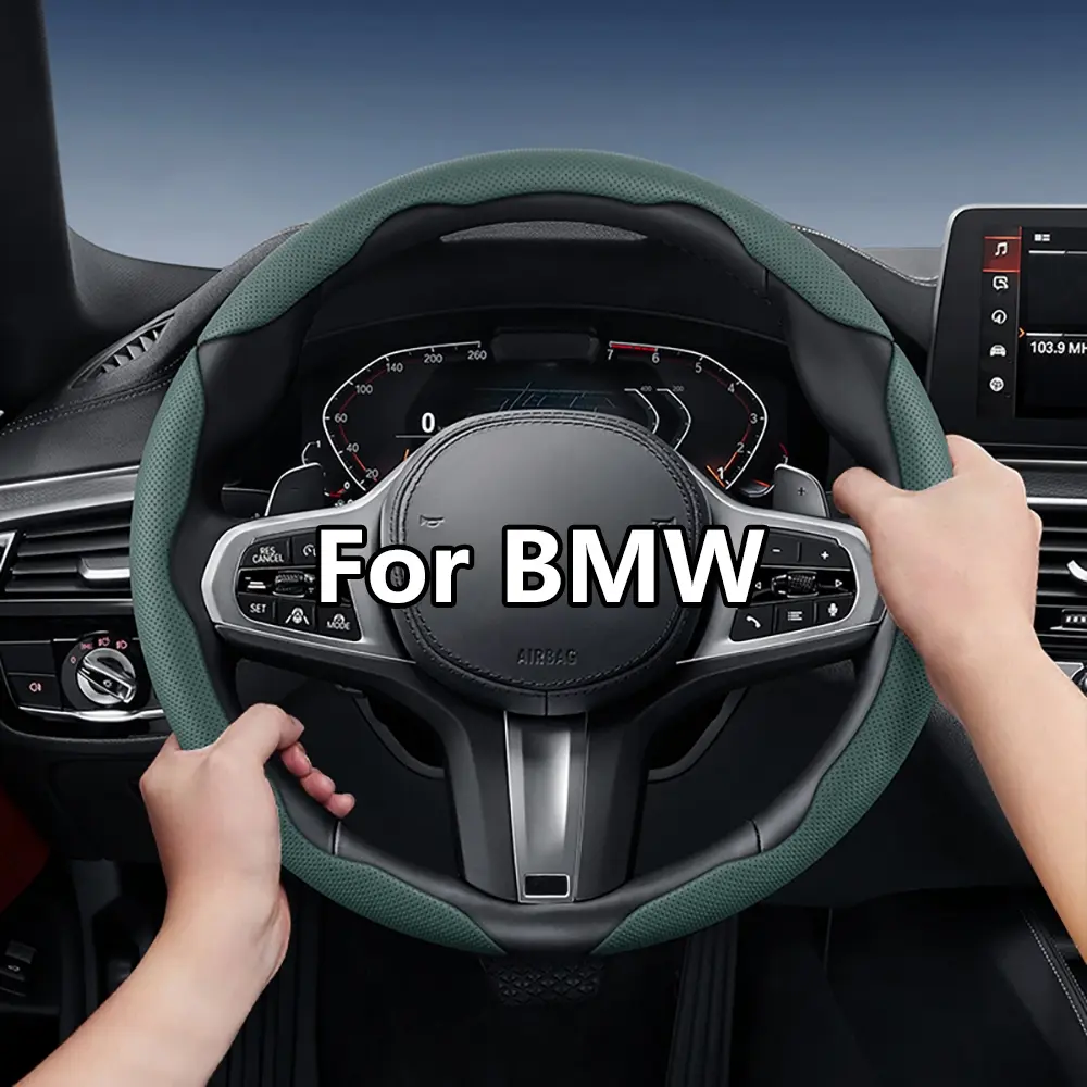 For BMW Steering Wheel Cover, Steering Wheel Protector, Perforated Breathable Leather Segmented Design Protects Steering Wheel For X3/3 Series/X1/X5/X2/X4/5 Series/X6/X7/iX/i4/i5/i7/2 Series/4 Series/1 Series/7 Series Black Burgundy Mocha