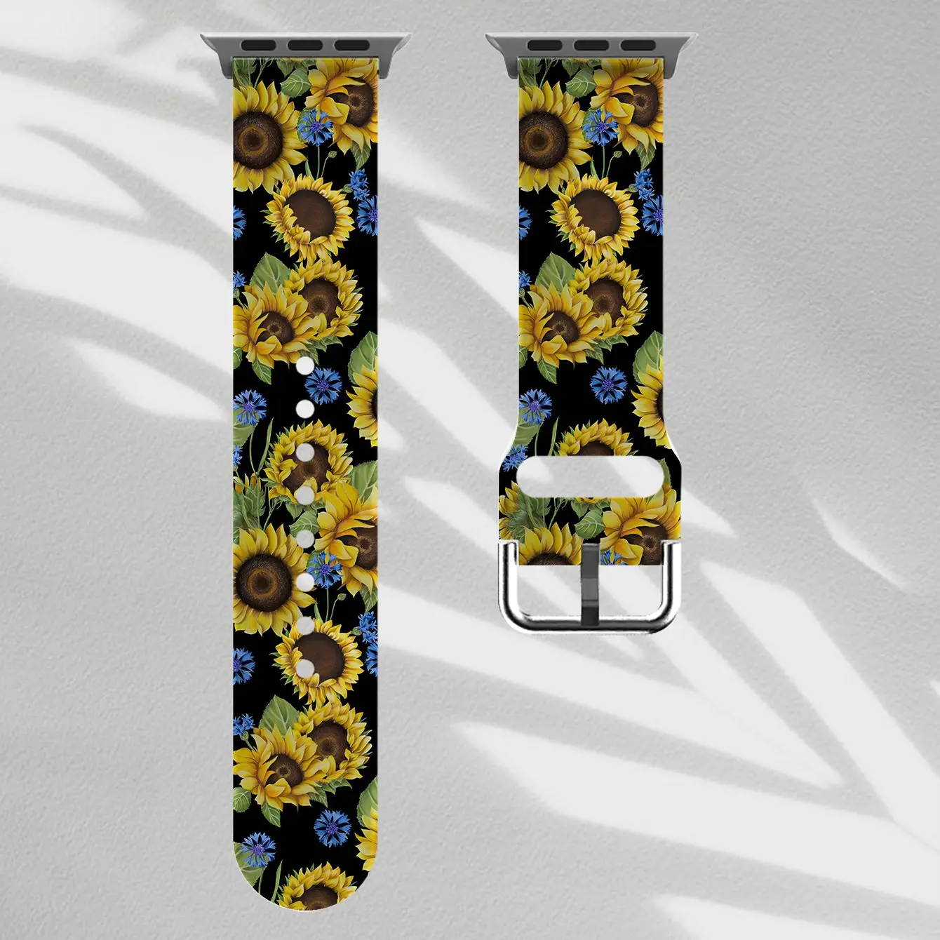 1pc Base Blue Flower Sunflower Silicone Band, For Apple Watch 38-49mm, Unisex Fashion Elastic Breathable Strap, Compatible with Ultra Series
