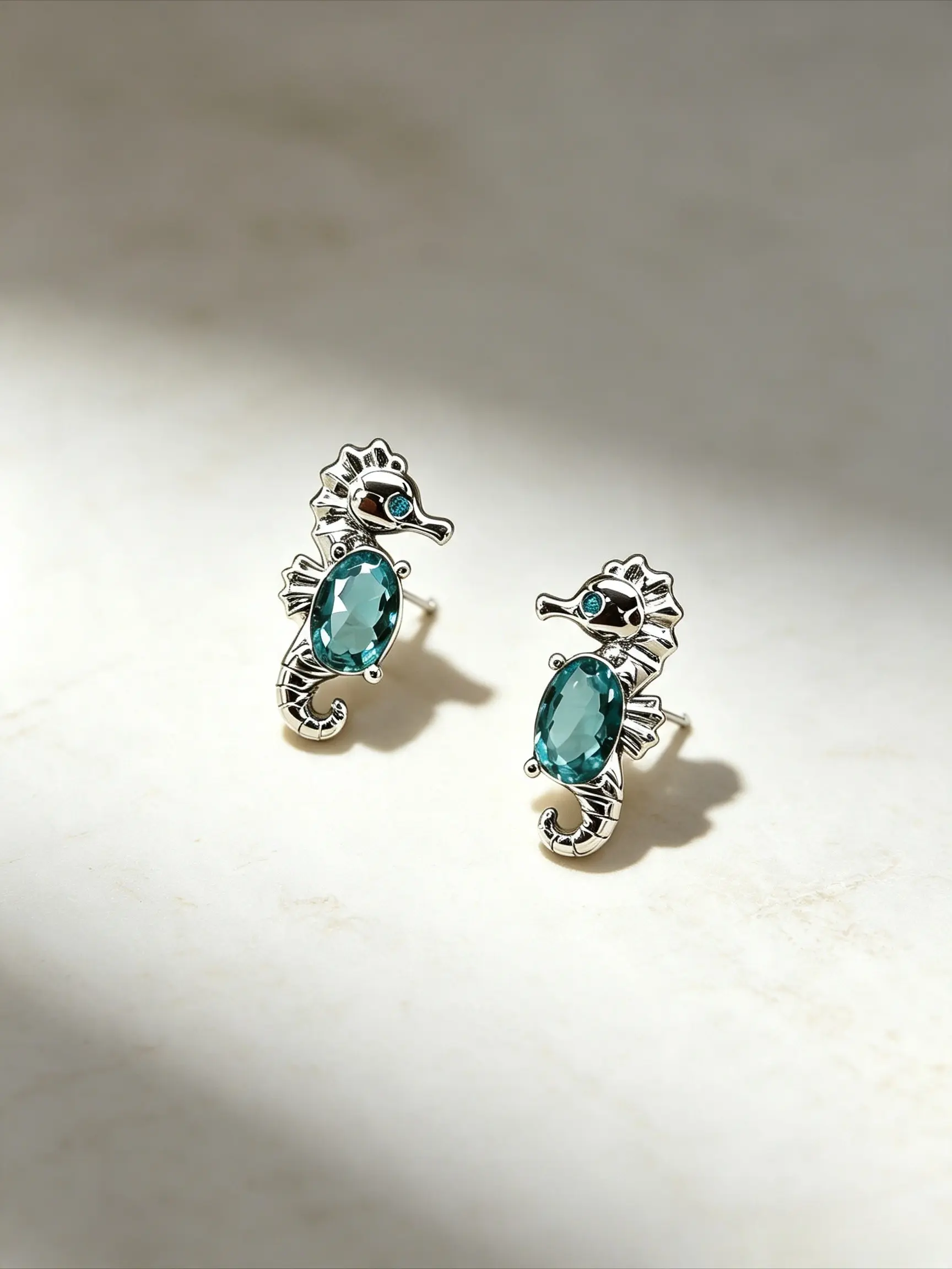 A Pair Of Retro Ocean Style Silver Sea Horse Blue Zircon Earrings With Female Niche Design, Vintage Statement Earrings, Light Luxury Daily Versatile Commuting Earrings