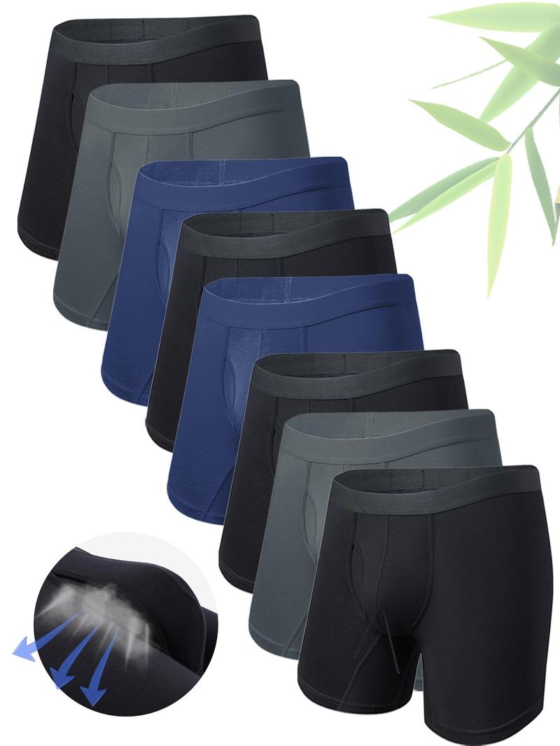 Men's Solid Color Bamboo Fiber Boxer Brief, Breathable Comfy Underwear for Daily Wear, Casual Men's Underwear for All Seasons, Stretchy Underwear