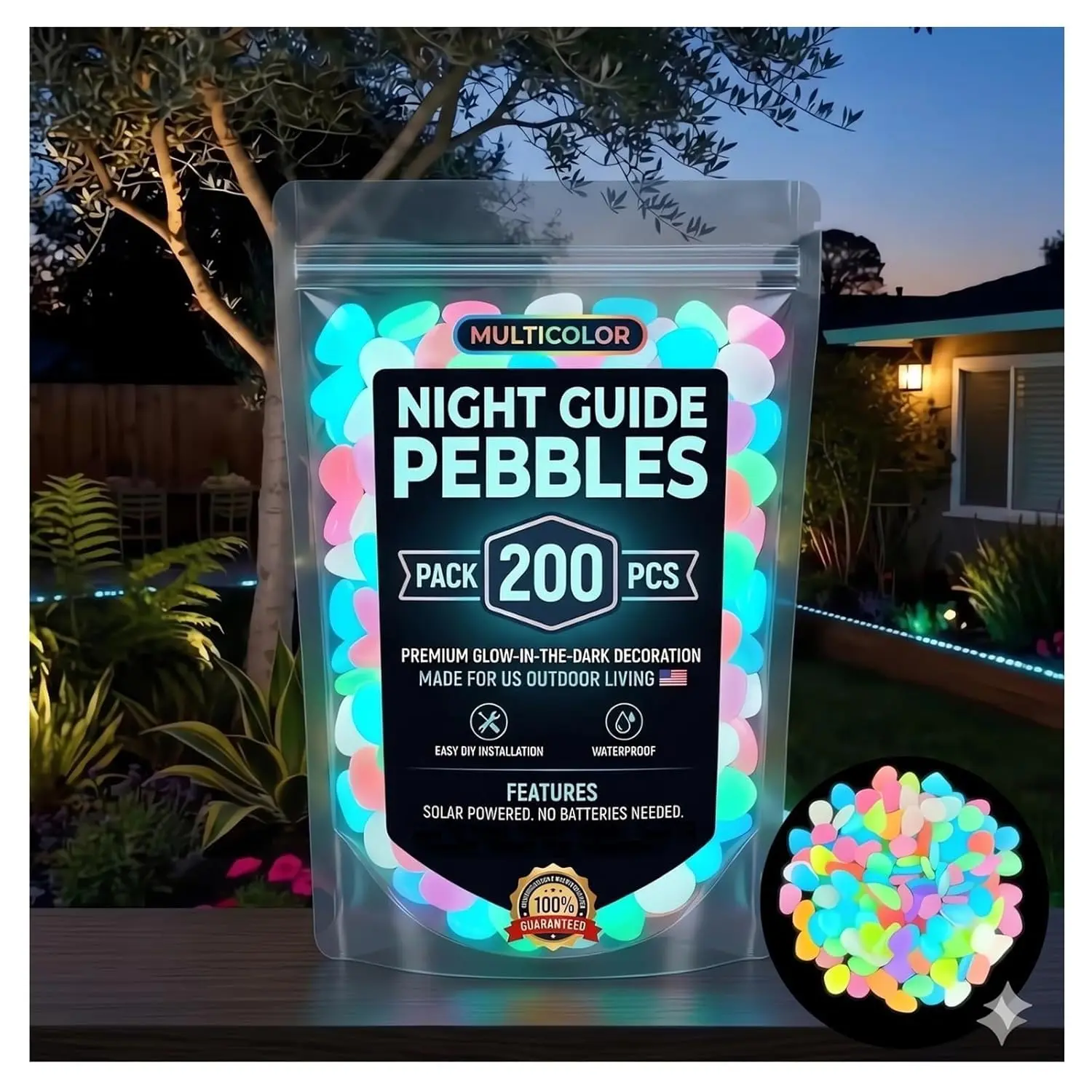 2026 Colorful Glow-in-the-Dark Garden Stones Night Guide Luminous  Rainbow Glow in the Dark Stepping Rocks Outdoor Landscaping Decor Glowing Stones Fish  Aquarium Decorations (200, Multi)