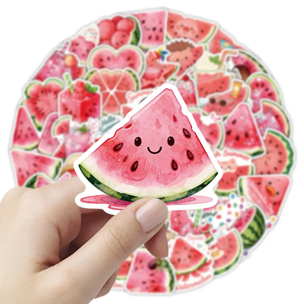50-Piece "Cool Watermelon" Series Graffiti Sticker Set – Waterproof, Creative DIY Decals for Luggage, Phone Cases, Laptops, Helmets, and Skateboards.