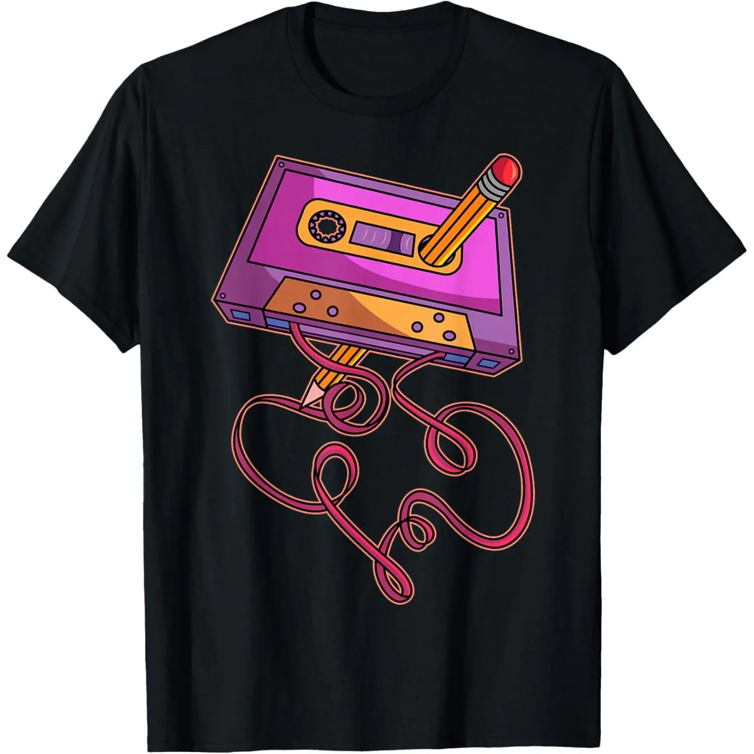 80s Cassette Tape Pencil 1980s Retro Vintage Throwback Music Short Sleeve T-Shirt