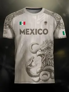 Mexico Aztec Eagle Heritage Soccer Jersey, All over Print, Fitted Casual Style, Unique Animal and Tribal Design, Long Sleeve, Unisex