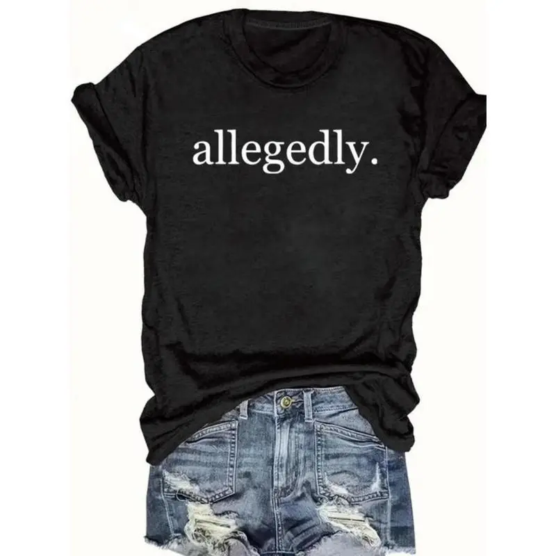 Men's 100% Cotton Round Neck Short-Sleeve "Allegedly" Print Casual Tshirt, Unisex Cut Chic Street Top, Photorealistic Summer Garment (Size Up for Loose Fit)