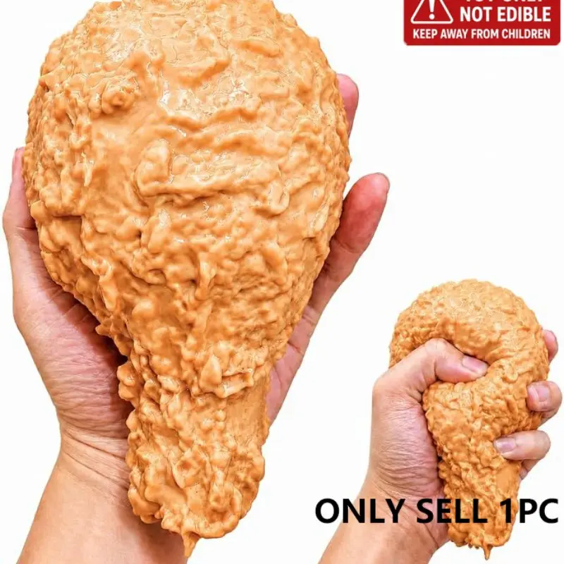 1pc Large Fried Chicken Squeeze Toy, Realistic Food Stress Relief Toy, Chicken Leg Fidget Toy, Anxiety Sensory Toy, Squeezable and Stretchable