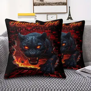 Dynamic Black Panther Throw Pillow featuring Stunning Digital Print, 45cm Square with Inner Cushion, Menacing Red Eyes, Fiery Effects and Intense Atmosphere, Perfect for Sofa or Bedroom Decor, Zipper Closure for Easy Cleaning, Unique Fantasy Decor.