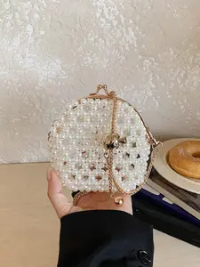 Pearl Hollow Out Beaded Crossbody Bag, Women's Fashion Casual Shoulder Bag, Mini Evening Bag, All Seasons, Plain Style