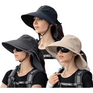3 Pack Womens Ponytail Sun Hat with  Flap Wide Brim UV Protection Bucket Hat Summer Beach Fishing Hiking Garden UPF 50+