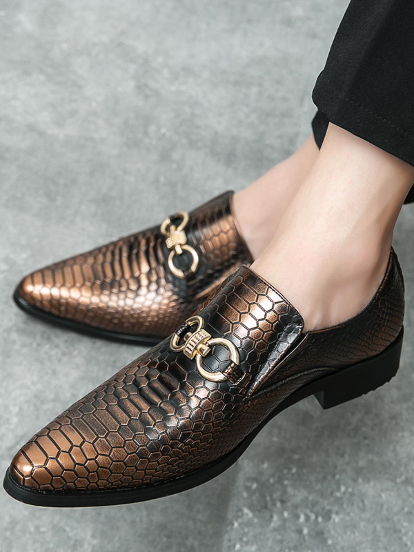 Men's Fashionable Snake Skin Embossed PU Leather Pointed Dress Shoes, Casual Comfortable Loafers for Daily Wear, Business Style Shoes for Party, Daily Clothing Decor