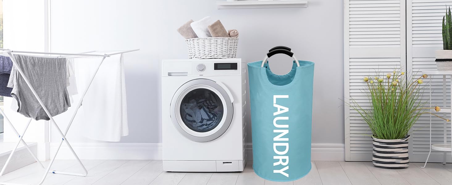 125L Large laundry basket,Collapsible laundry hamper, Tall Clothes Baskets Folding Washing Bin Foldable Fabric Hamper Bags for Bedroom, Closet,Bathroom,College,laundry bag,lightblue