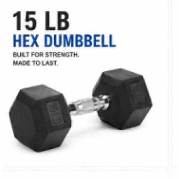 15 lb Hex Dumbbell, Rubber Coated Cast Iron Hand Weight for Functional Resistance Training and Upper Body Workouts - Non-Slip Exercise Equipment for Home Gym, Strength Training Equipment, Weightlifting, 15 Pounds
