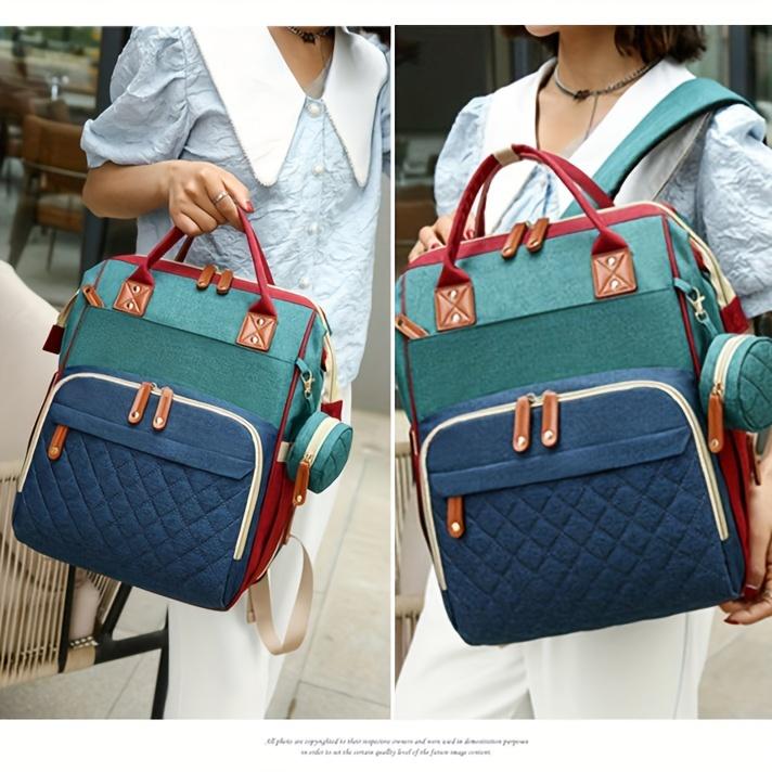 Large Capacity Women’s Multi-Layer Backpack with Adjustable Shoulder Straps, Stylish Nylon Diaper Bag for Outdoor Sports & Travel
