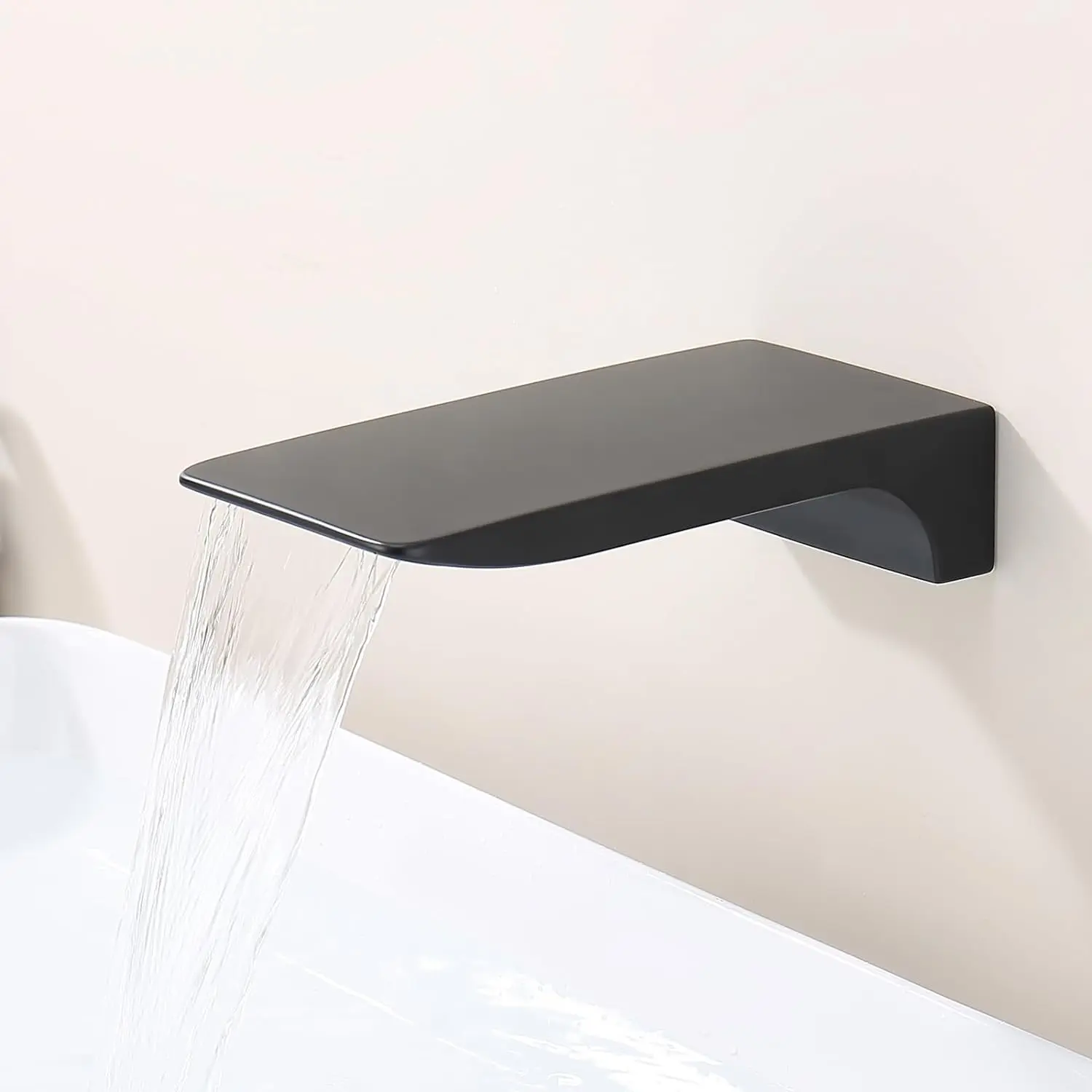 Waterfall Black Tub Spout for Bathtub Faucet, SUS304 Stainless Steel & Solid Brass Bathroom Tub Faucet Replacement, High Flow Wall Mount Matte Black Shower Spout, TS4-BK