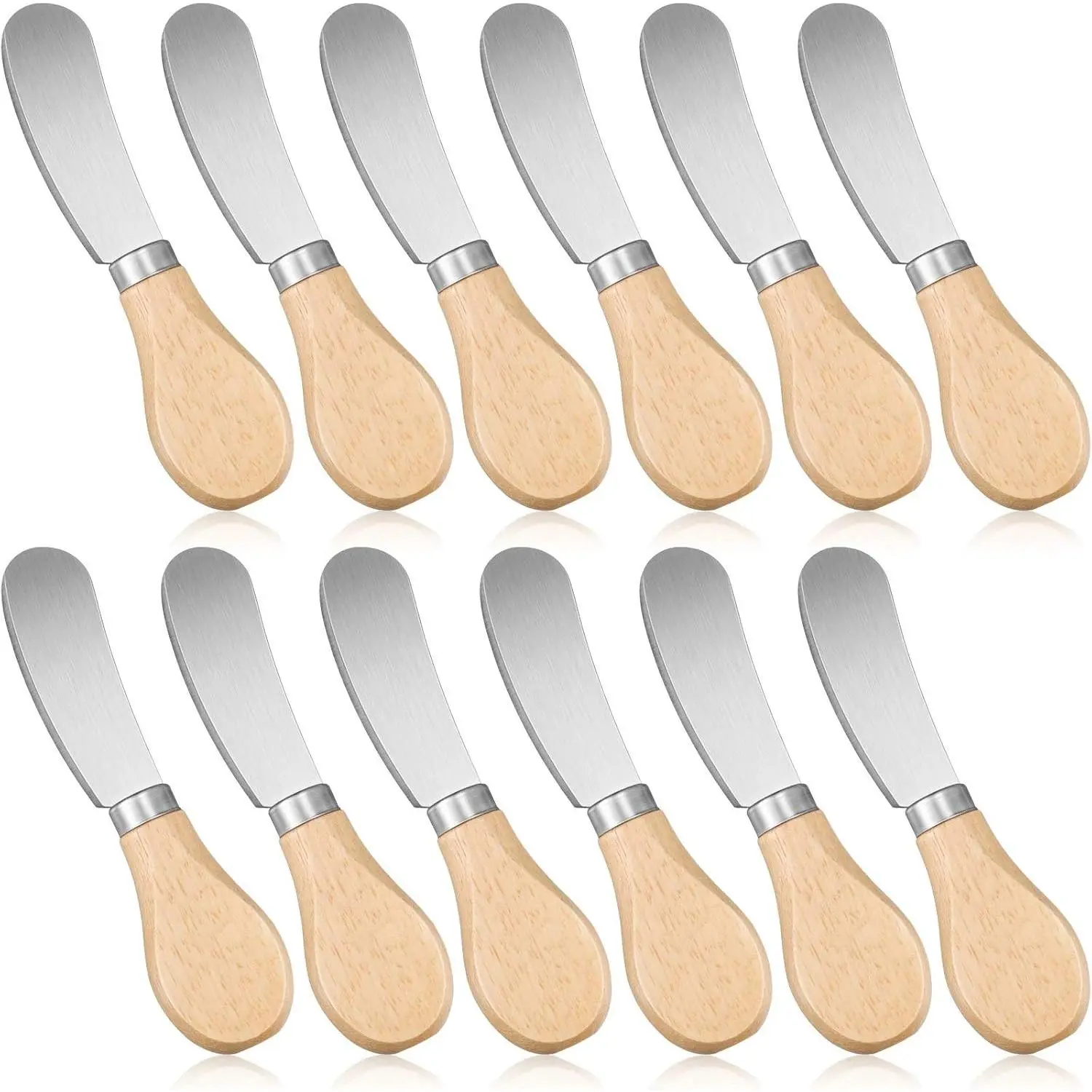 12 Pcs 4.7 Inch Stainless Steel Cheese Butter Spreader Knives with Wooden Handle, Condiment Knife Set for Sandwich, Cream, Cheesecake, Charcuterie, Pastry