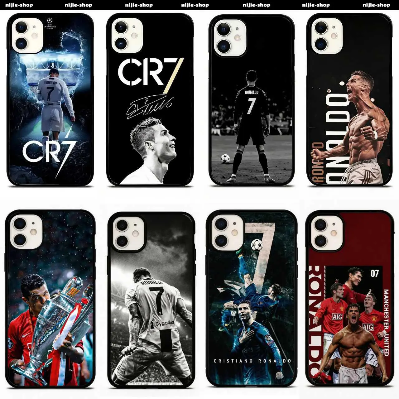 CR7 Cristiano Ronaldo Durable Protective Phone Case - Plastic-Rubber Impact-Resistant Accessories, Contemporary Art Photorealism Hyperrealism Printing, Bold Glossy Look, Screen Protector, Compatible with iPhone 11-17 & More (Black Background)